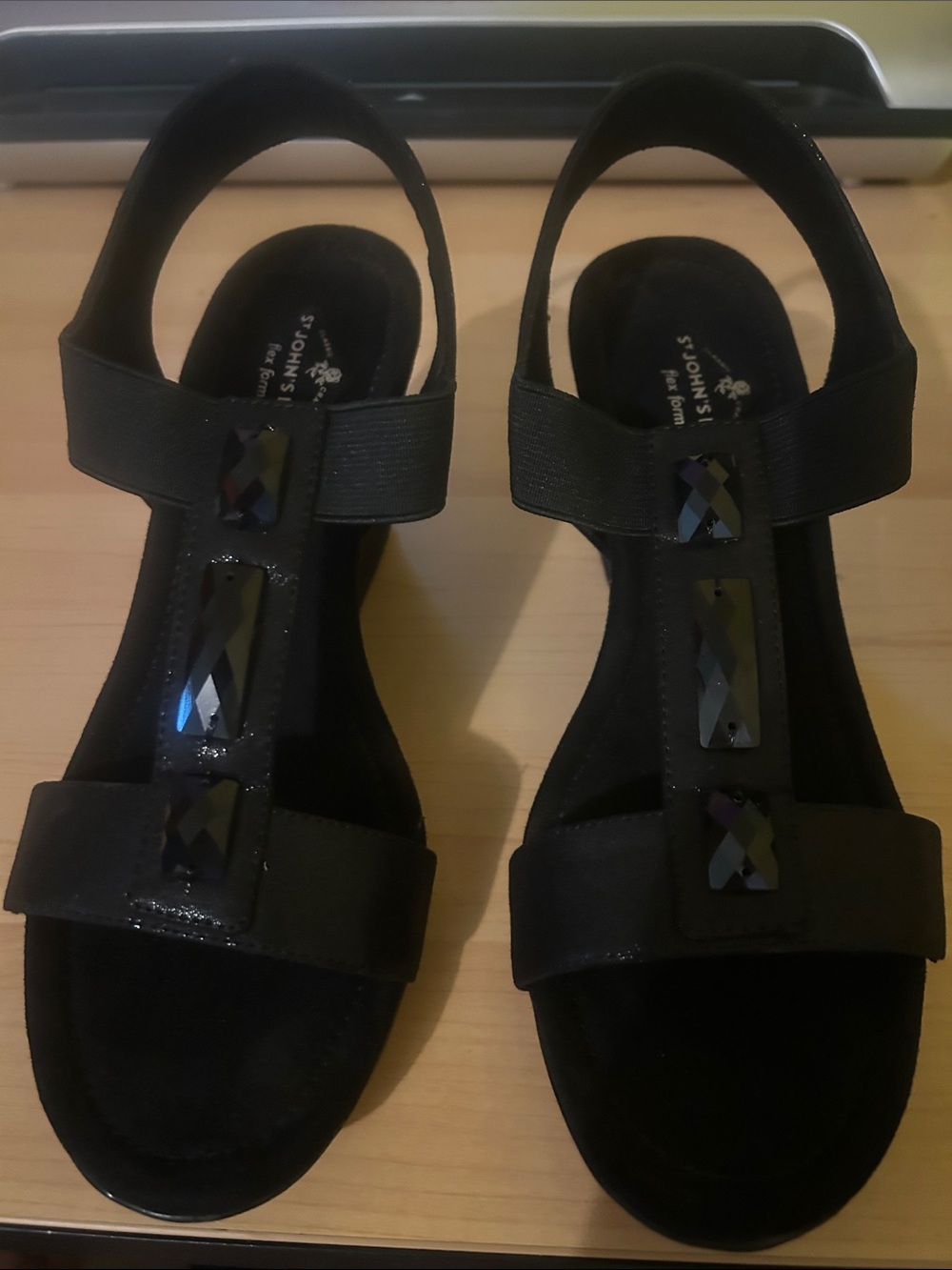 St. John's Bay Black T-Strap Wedge Sandals